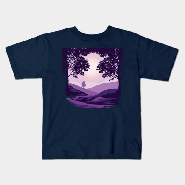 hills tree silhouette Kids T-Shirt by Mako Design 